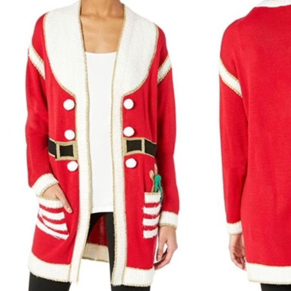 Santa Claus Pocket holiday red cardigan men's XL - Picture 4 of 8